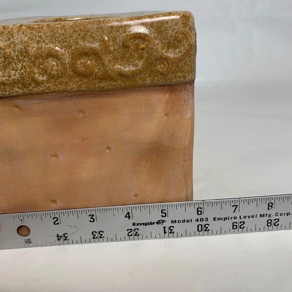Newport Tissue Box Cover Fleur De Lis Terracotta Brown Ceramic Heavy EUC